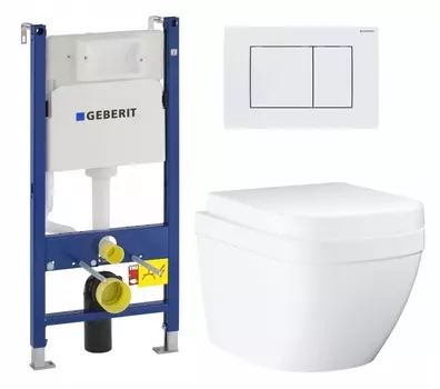Комплект 3 в 1 инсталляция Geberit Duofix + Унитаз подвесной Grohe Euro Ceramic 39206000 + кнопка белая