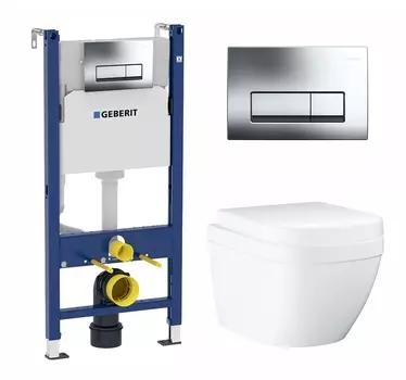 Комплект 3 в 1 инсталляция Geberit Duofix + Унитаз подвесной Grohe Euro Ceramic 39206000 + кнопка хром