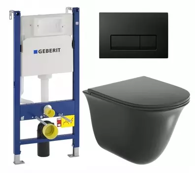 Комплект 3 в 1 инсталляция Geberit Duofix + Унитаз подвесной Grossman GR-4412BMS + кнопка черная глянцевая