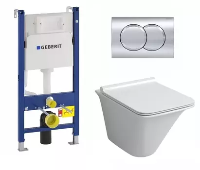Комплект 3 в 1 инсталляция Geberit Duofix + Унитаз подвесной Grossman GR-4413S безободковый, с микролифтом + кнопка хром Delta01