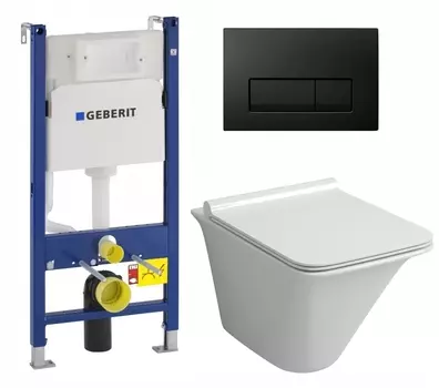 Комплект 3 в 1 инсталляция Geberit Duofix + Унитаз подвесной Grossman GR-4413S + кнопка черная глянцевая