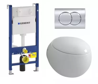 Комплект 3 в 1 инсталляция Geberit Duofix + Унитаз подвесной Grossman GR-4442 безободковый, с микролифтом + кнопка хром Delta01
