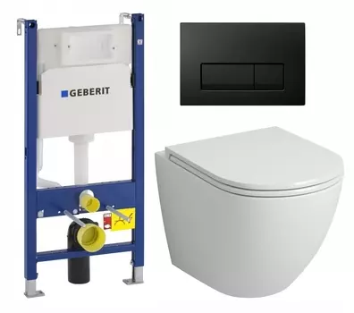 Комплект 3 в 1 инсталляция Geberit Duofix + Унитаз подвесной Grossman GR-4455S + кнопка черная глянцевая