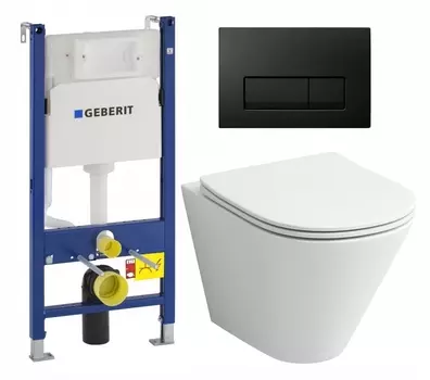 Комплект 3 в 1 инсталляция Geberit Duofix + Унитаз подвесной Grossman GR-4477S + кнопка черная глянцевая