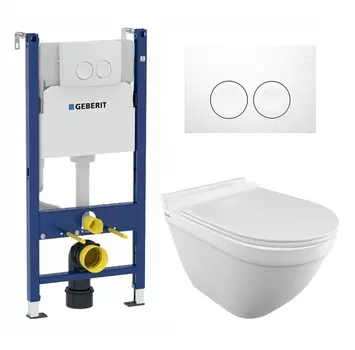 Комплект 3 в 1 инсталляция Geberit Duofix + Унитаз подвесной Iddis Cloud CLORDSEi25 + белая кнопка