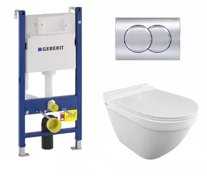 Комплект 3 в 1 инсталляция Geberit Duofix + Унитаз подвесной Iddis Cloud CLORDSEi25 безободковый белый + кнопка хром Delta01