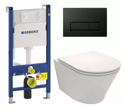 Комплект 3 в 1 инсталляция Geberit Duofix + Унитаз подвесной Jacob Delafon Rodin+ EDY102-00 + кнопка черная глянцевая