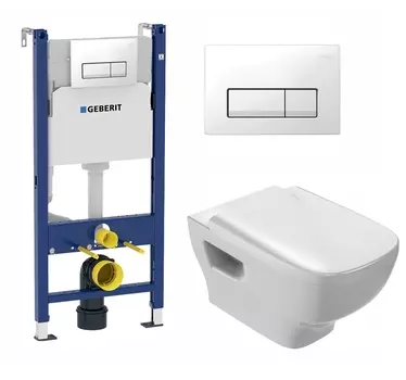 Комплект 3 в 1 инсталляция Geberit Duofix + Унитаз подвесной Jacob Delafon Struktura EDE102-00 + кнопка белая