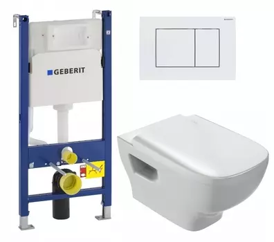 Комплект 3 в 1 инсталляция Geberit Duofix + Унитаз подвесной Jacob Delafon Struktura EDE102-00 + кнопка белая