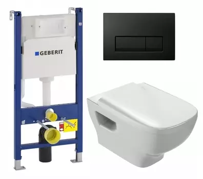 Комплект 3 в 1 инсталляция Geberit Duofix + Унитаз подвесной Jacob Delafon Struktura EDE102-00 + кнопка черная глянцевая
