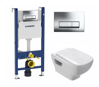 Комплект 3 в 1 инсталляция Geberit Duofix + Унитаз подвесной Jacob Delafon Struktura EDE102-00 + кнопка хром