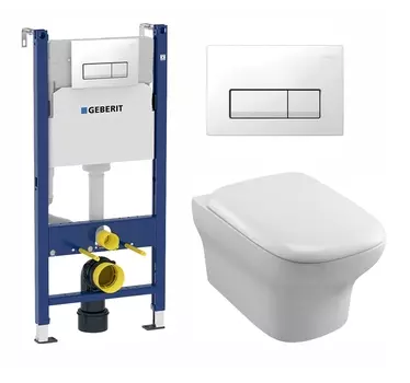 Комплект 3 в 1 инсталляция Geberit Duofix + Унитаз подвесной Jacob Delafon Vox EDM102-00 + кнопка белая