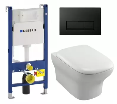 Комплект 3 в 1 инсталляция Geberit Duofix + Унитаз подвесной Jacob Delafon Vox EDM102-00 + кнопка черная глянцевая