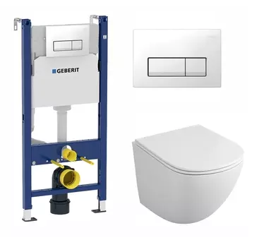 Комплект 3 в 1 инсталляция Geberit Duofix + Унитаз подвесной Owl 1975 Cirkel-H OWLT190302 + кнопка белая