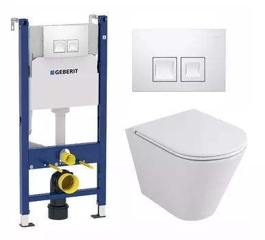 Комплект 3 в 1 инсталляция Geberit Duofix + Унитаз подвесной Owl 1975 Ruta-H OWLT190304 + кнопка белая