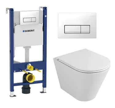 Комплект 3 в 1 инсталляция Geberit Duofix + Унитаз подвесной Owl 1975 Ruta-H OWLT190304 + кнопка белая