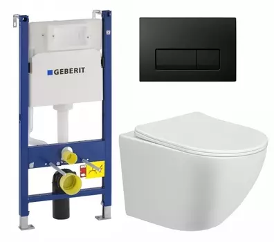 Комплект 3 в 1 инсталляция Geberit Duofix + Унитаз подвесной Taliente Amato AM25010 + кнопка черная глянцевая