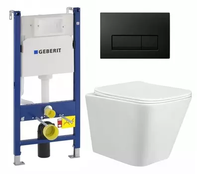 Комплект 3 в 1 инсталляция Geberit Duofix + Унитаз подвесной Taliente Correto CR25200 + кнопка черная глянцевая
