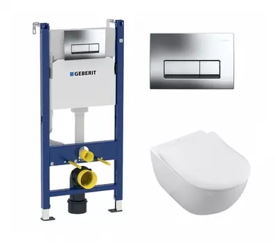 Комплект 3 в 1 инсталляция Geberit Duofix + Унитаз подвесной Villeroy & Boch Subway 2.0 5614R201 + кнопка хром