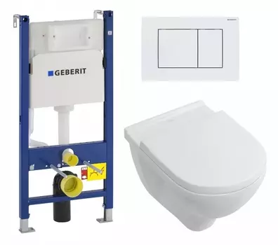 Комплект 3 в 1 инсталляция Geberit Duofix + Унитаз подвесной Villeroy & Boch O Novo Directflush + кнопка белая
