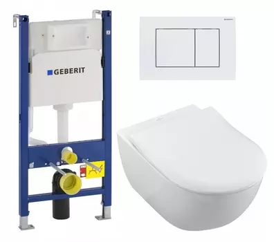 Комплект 3 в 1 инсталляция Geberit Duofix + Унитаз подвесной Villeroy & Boch Subway 2.0 5614R201 + кнопка белая