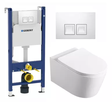 Комплект 3 в 1 инсталляция Geberit Duofix + Унитаз подвесной Vincea Cute VT1-24 + кнопка белая квадраты