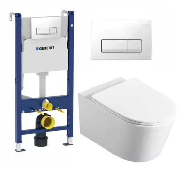 Комплект 3 в 1 инсталляция Geberit Duofix + Унитаз подвесной Vincea Cute VT1-24 + кнопка белая прямоугольник