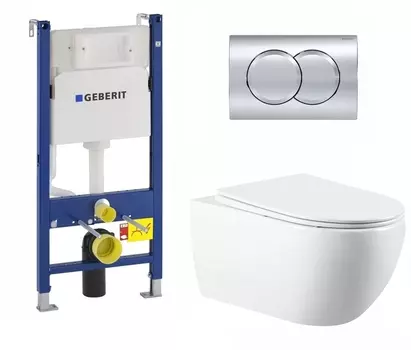 Комплект 3 в 1 инсталляция Geberit Duofix + Унитаз подвесной Vincea Evo VT1-34 белый + кнопка хром Delta01