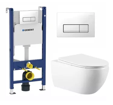 Комплект 3 в 1 инсталляция Geberit Duofix + Унитаз подвесной Vincea Evo VT1-34 + кнопка белая