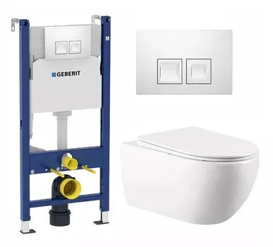 Комплект 3 в 1 инсталляция Geberit Duofix + Унитаз подвесной Vincea Evo VT1-34 + кнопка белая