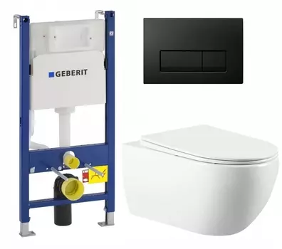 Комплект 3 в 1 инсталляция Geberit Duofix + Унитаз подвесной Vincea Evo VT1-34 + кнопка черная глянцевая