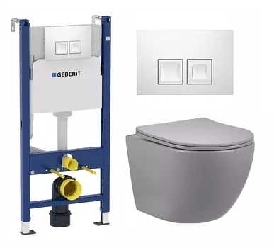 Комплект 3 в 1 инсталляция Geberit Duofix + Унитаз подвесной Vincea Globo VT1-14SMG + кнопка белая
