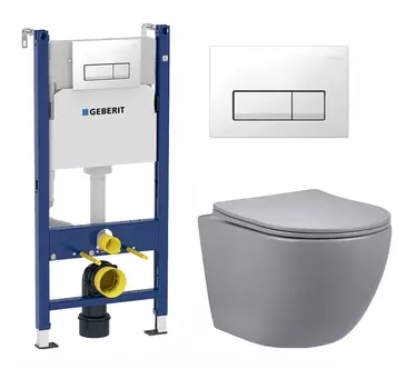 Комплект 3 в 1 инсталляция Geberit Duofix + Унитаз подвесной Vincea Globo VT1-14SMG + кнопка белая
