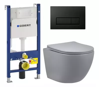 Комплект 3 в 1 инсталляция Geberit Duofix + Унитаз подвесной Vincea Globo VT1-14SMG + кнопка черная глянцевая
