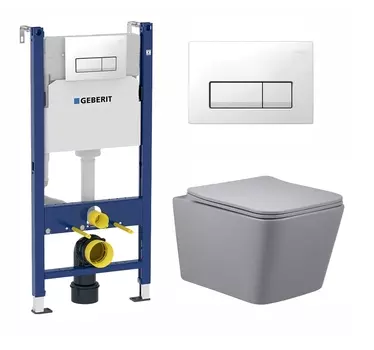 Комплект 3 в 1 инсталляция Geberit Duofix + Унитаз подвесной Vincea Q-Line VT1-12MG + кнопка белая