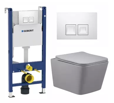 Комплект 3 в 1 инсталляция Geberit Duofix + Унитаз подвесной Vincea Q-Line VT1-12MG + кнопка белая