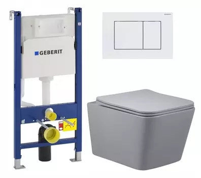 Комплект 3 в 1 инсталляция Geberit Duofix + Унитаз подвесной Vincea Q-Line VT1-12MG + кнопка белая