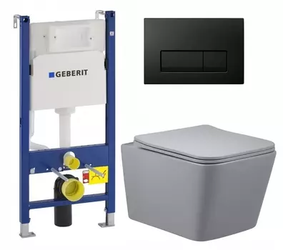 Комплект 3 в 1 инсталляция Geberit Duofix + Унитаз подвесной Vincea Q-Line VT1-12MG + кнопка черная глянцевая