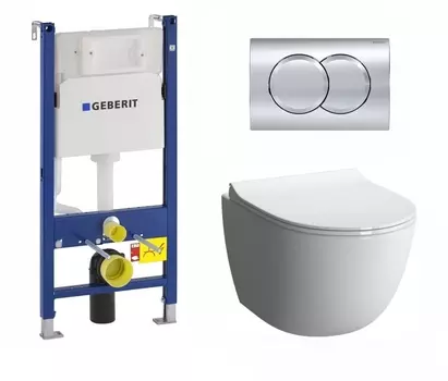 Комплект 3 в 1 инсталляция Geberit Duofix + Унитаз подвесной VitrA Sento 7748В003-0075 белый + кнопка хром Delta01