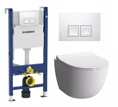 Комплект 3 в 1 инсталляция Geberit Duofix + Унитаз подвесной VitrA Sento 7748В003-0075 + кнопка белая