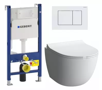 Комплект 3 в 1 инсталляция Geberit Duofix + Унитаз подвесной VitrA Sento 7748В003-0075 + кнопка белая