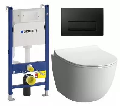 Комплект 3 в 1 инсталляция Geberit Duofix + Унитаз подвесной VitrA Sento 7748В003-0075 + кнопка черная глянцевая