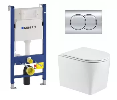 Комплект 3 в 1 инсталляция Geberit Duofix + Унитаз подвесной WeltWasser Nesenbach 004 GL-WT белый + кнопка хром Delta01