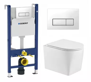 Комплект 3 в 1 инсталляция Geberit Duofix + Унитаз подвесной WeltWasser Nesenbach 004 GL-WT + кнопка белая