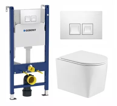 Комплект 3 в 1 инсталляция Geberit Duofix + Унитаз подвесной WeltWasser Nesenbach 004 GL-WT + кнопка белая