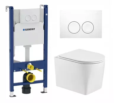 Комплект 3 в 1 инсталляция Geberit Duofix + Унитаз подвесной WeltWasser Nesenbach 004 GL-WT + кнопка белая