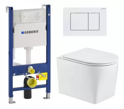 Комплект 3 в 1 инсталляция Geberit Duofix + Унитаз подвесной WeltWasser Nesenbach 004 GL-WT + кнопка белая