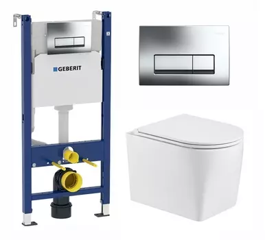 Комплект 3 в 1 инсталляция Geberit Duofix + Унитаз подвесной WeltWasser Nesenbach 004 GL-WT + кнопка хром