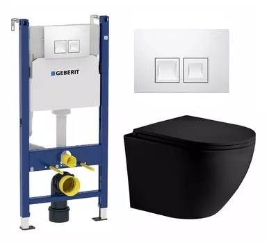Комплект 3 в 1 инсталляция Geberit Duofix + Унитаз подвесной Weltwasser WW Merzbach 043 MT-BL + кнопка белая