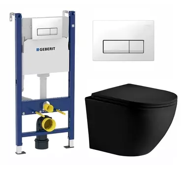 Комплект 3 в 1 инсталляция Geberit Duofix + Унитаз подвесной Weltwasser WW Merzbach 043 MT-BL + кнопка белая